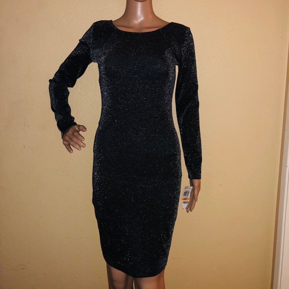 Bar Iii Long-Sleeve V-Back Sparkle Dress - Picture 8 of 8